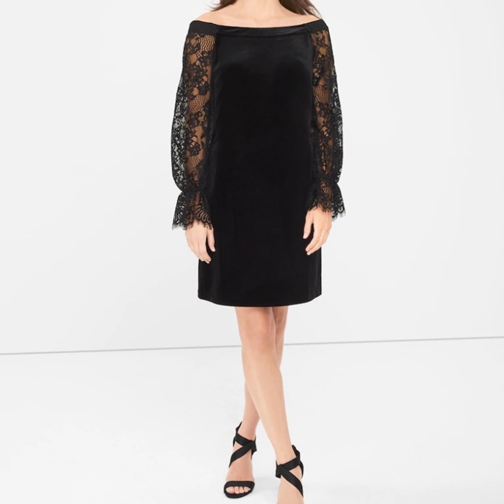 WHBM Black Velvet & Lace Dress